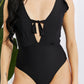 Marina West Swim Seashell Ruffle Sleeve One-Piece in Black (TB9D) T