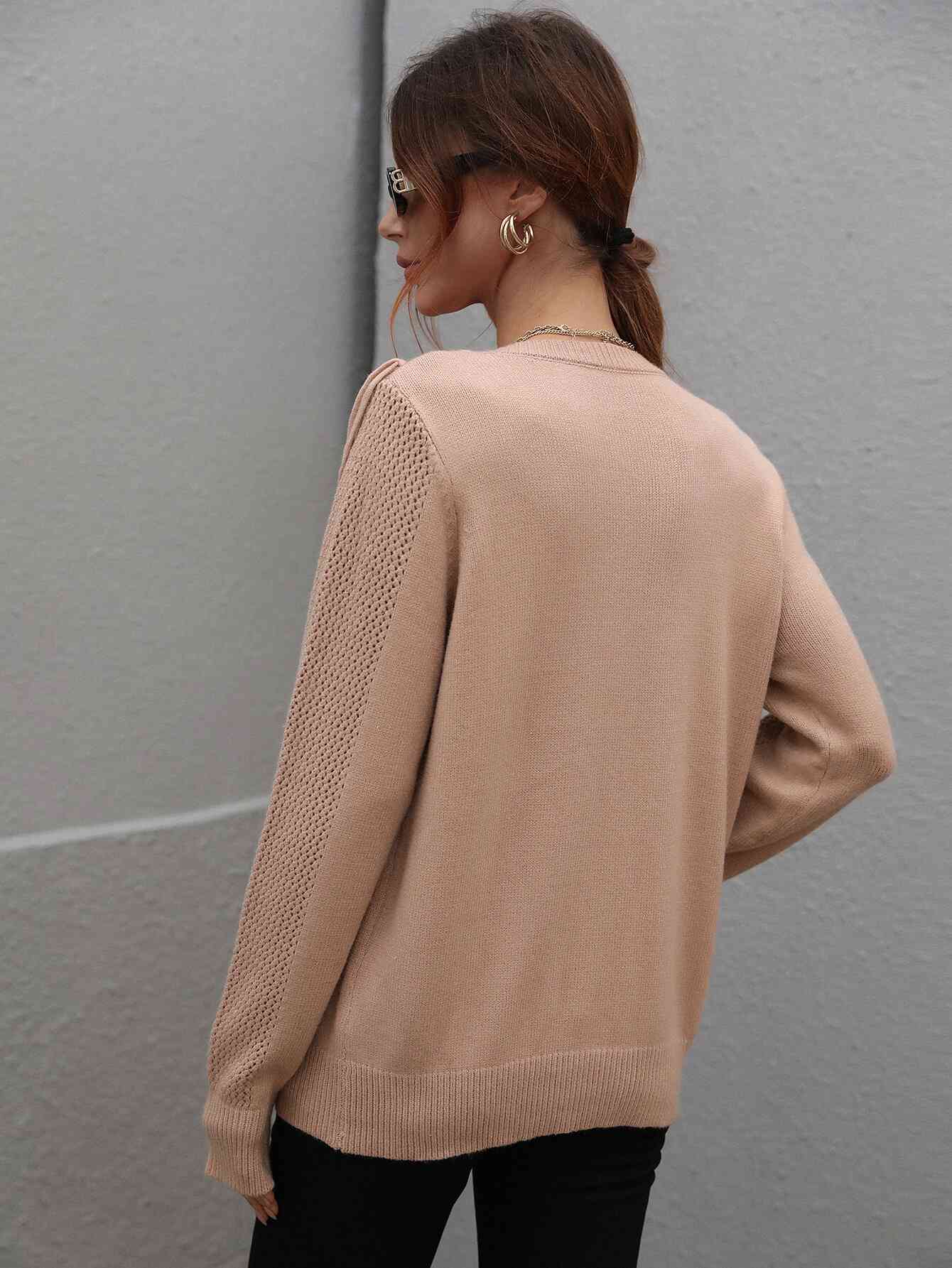 Double Take Fringe Detail Ribbed Trim Sweater - Deals DejaVu