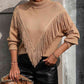 Turtle Neck Tassel Front Long Sleeve Pullover Sweater - Deals DejaVu