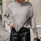 Turtle Neck Tassel Front Long Sleeve Pullover Sweater - Deals DejaVu