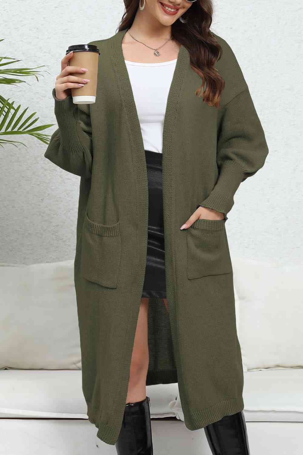 Open Front Dropped Shoulder Cardigan - Deals DejaVu