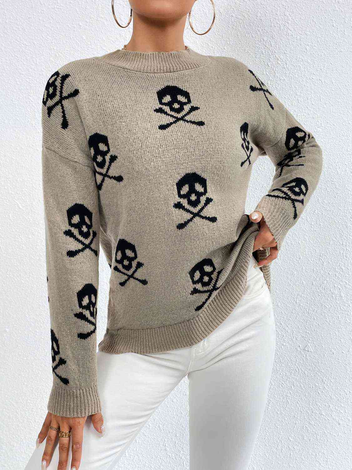 Patterned Drop Shoulder Sweater - Deals DejaVu