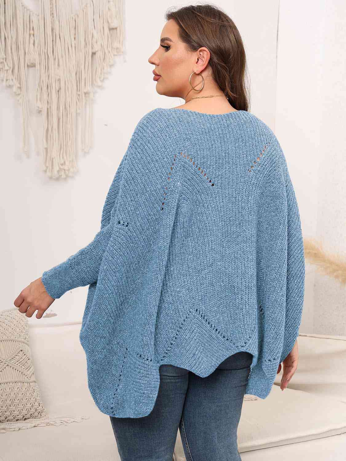 Plus Size Round Neck Batwing Sleeve Sweater - Deals DejaVu