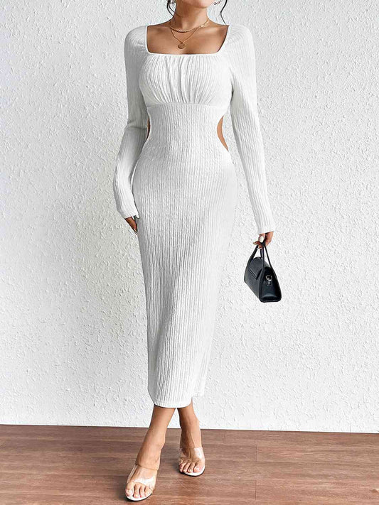 Square Neck Cutout Long Sleeve Dress (MWBT) T - Deals DejaVu