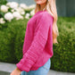 Round Neck Dropped Shoulder Waffle-Knit Sweater