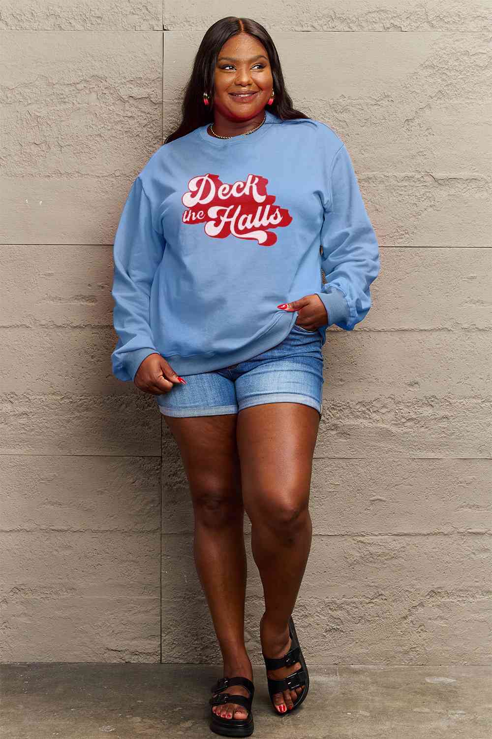 Simply Love Full Size DECK THE HALLS Graphic Sweatshirt