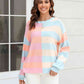 Round Neck Long Sleeve Color Block Dropped Shoulder Pullover Sweater