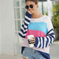 Striped Ribbed Trim Bell Sleeve Sweater - Deals DejaVu