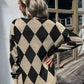 Argyle Eyelash Lace Trim Dropped Shoulder Sweater - Deals DejaVu
