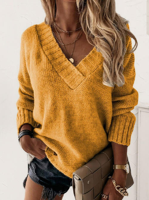 V-Neck Long Sleeve Knit Top - Deals DejaVu