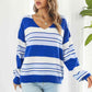 Striped V-Neck Dropped Shoulder Sweater