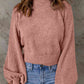 Ribbed Trim Balloon Sleeve Sweater - Deals DejaVu