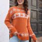 Reindeer & Snowflake Pattern Dropped Shoulder Pullover Sweater