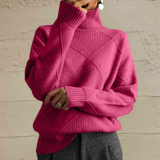 Geometric Turtleneck Long Sleeve Sweater - Deals DejaVu