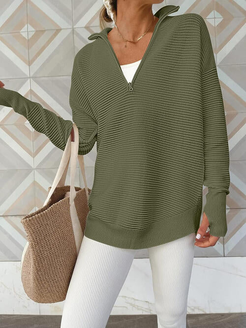 Half Zip Long Sleeve Knit Top - Deals DejaVu