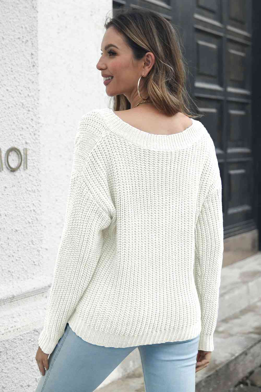 Cable-Knit V-Neck Sweater - Deals DejaVu