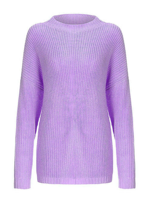 Round Neck Drop Shoulder Sweater - Deals DejaVu