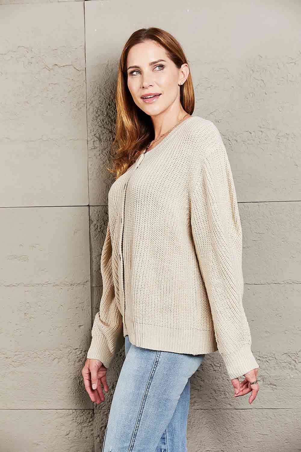 Double Take Button Down Rib-Knit Reversible Sweater - Deals DejaVu