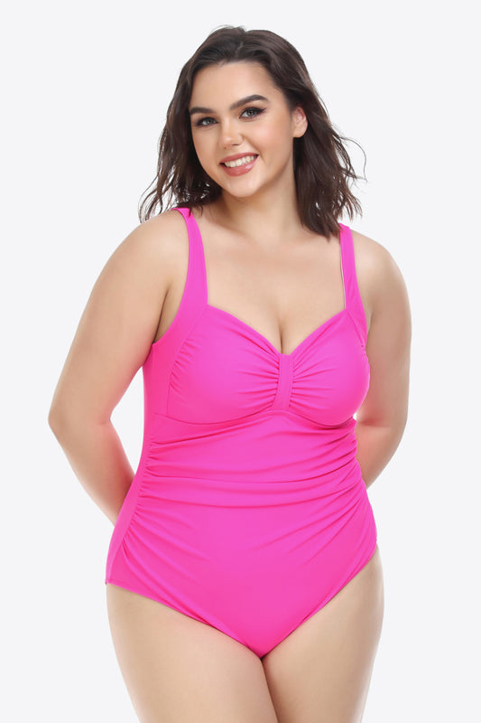 Plus Size Sleeveless Plunge One-Piece Swimsuit (TB10D) T - Deals DejaVu