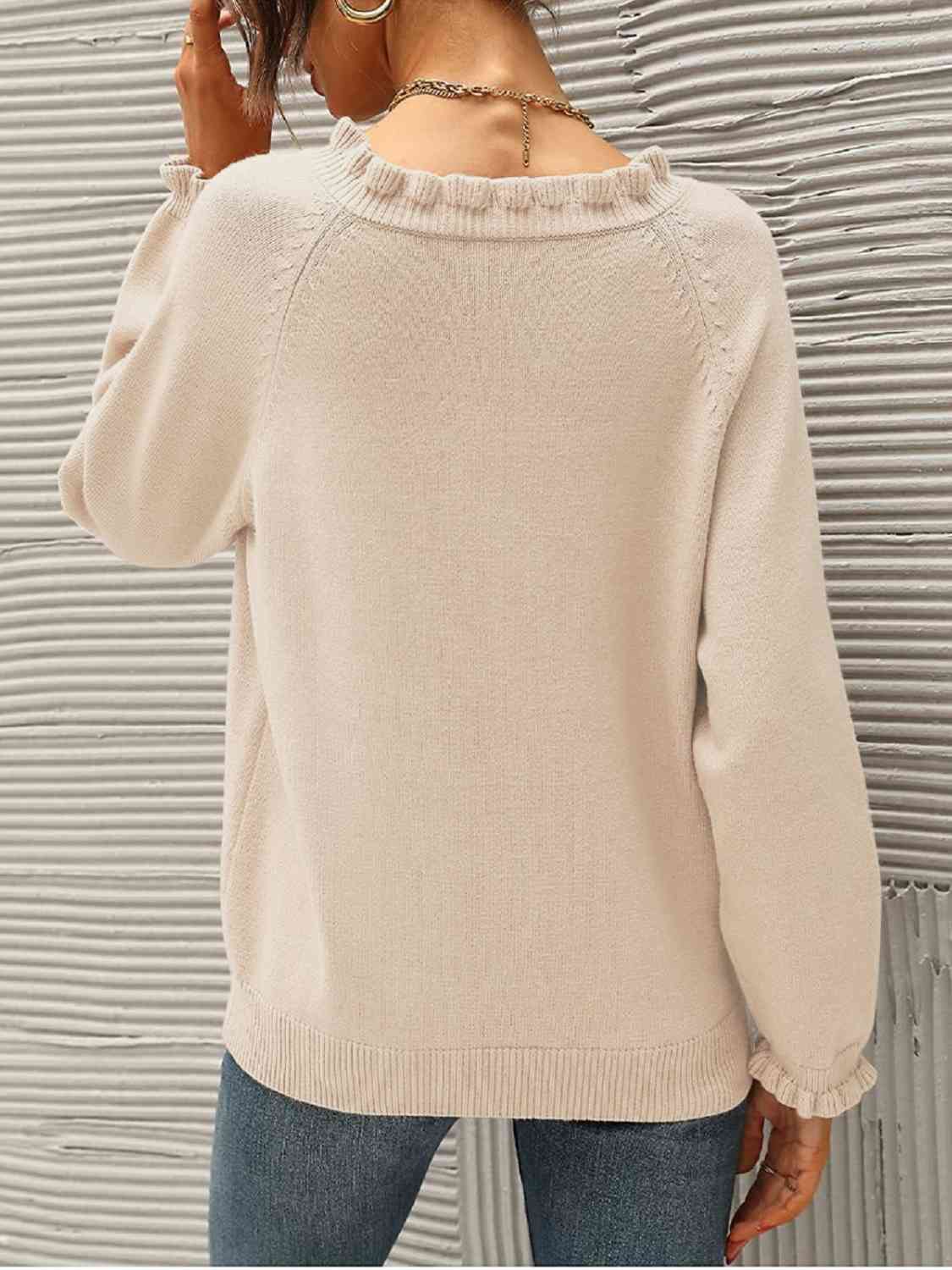 Ruffled Quarter-Button Sweater - Deals DejaVu