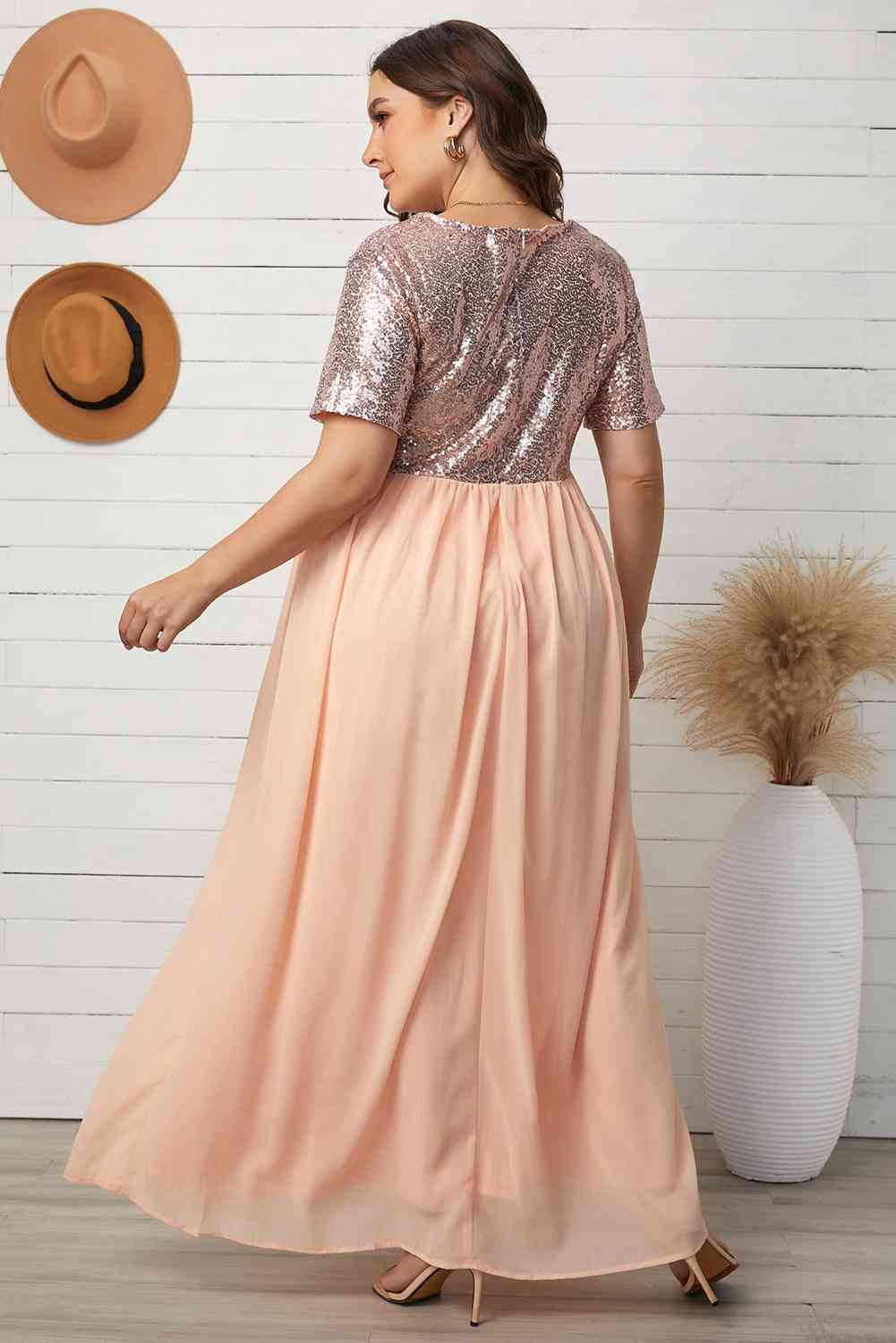 Plus Size Sequined Spliced Maxi Dress (BWM) T - Deals DejaVu