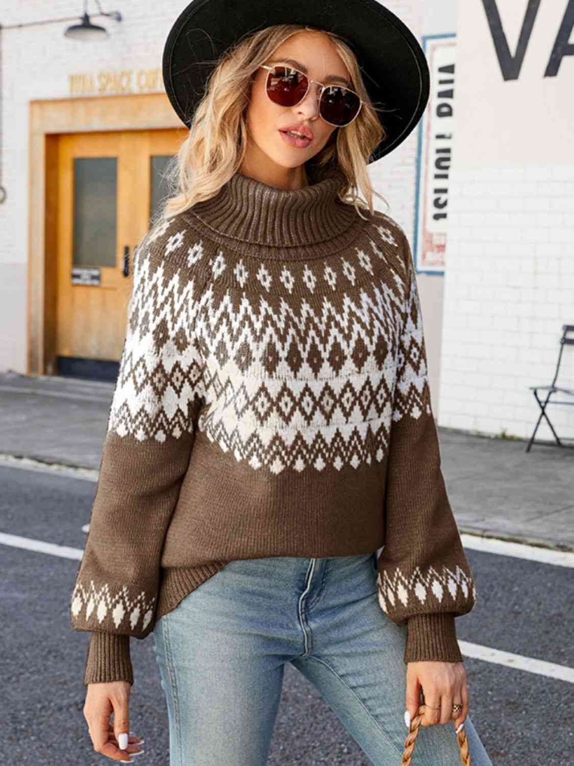 Turtleneck Lantern Sleeve Sweater - Deals DejaVu