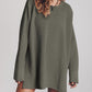Openwork Round Neck Long Sleeve Slit Sweater