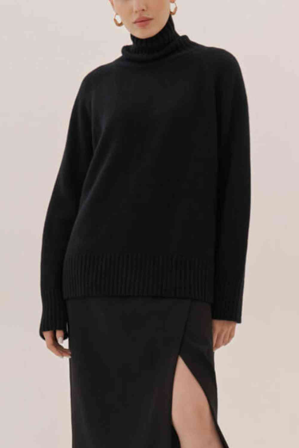 Turtle Neck Raglan Sleeve Sweater - Deals DejaVu