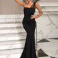 Rhinestone One-Shoulder Formal Dress (BWM) T - Deals DejaVu