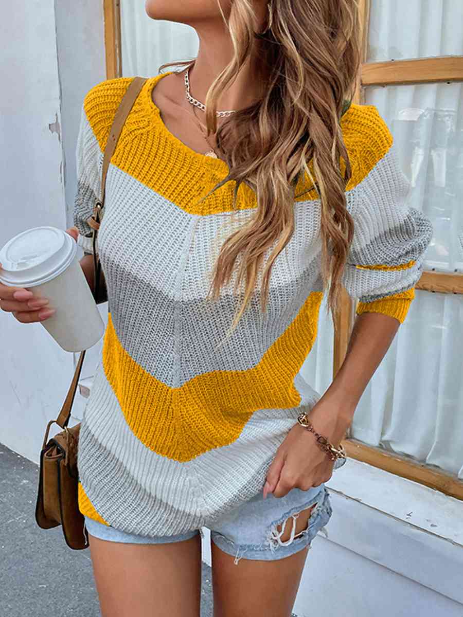 Color Block Rib-Knit Sweater - Deals DejaVu