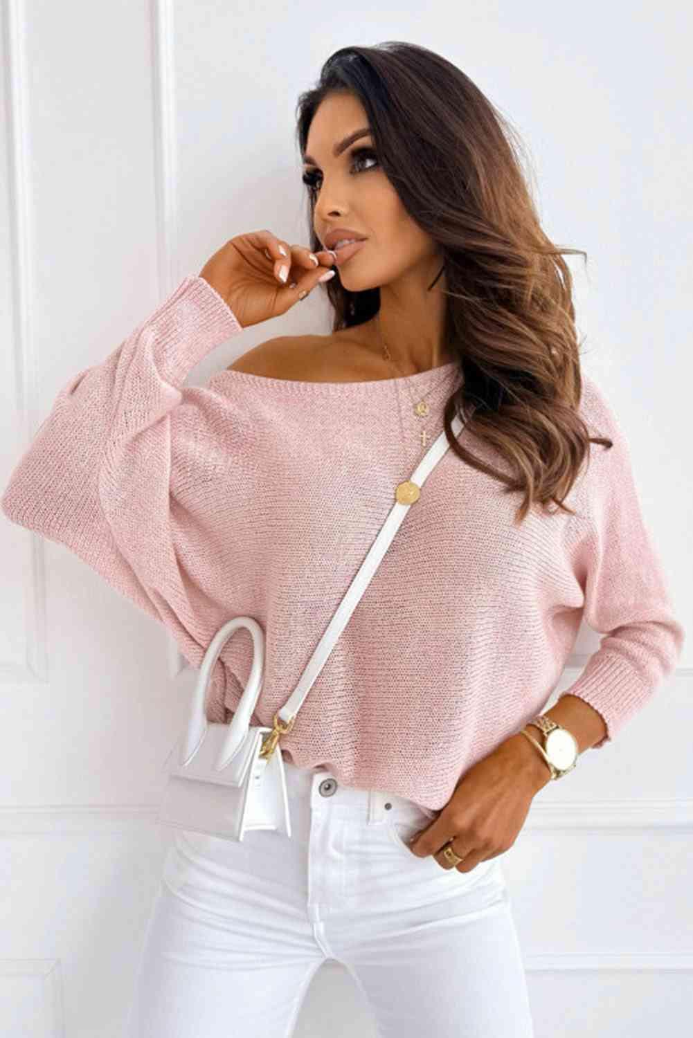 Ribbed Boat Neck Sweater - Deals DejaVu