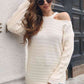 Ribbed Cold Shoulder Round Neck Pullover Sweater - Deals DejaVu