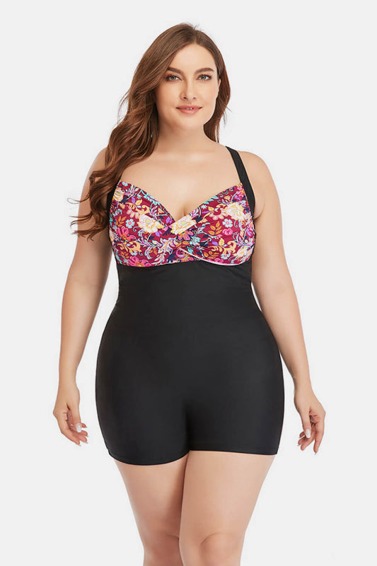Plus Size Two-Tone One-Piece Swimsuit (TB10D) T - Deals DejaVu