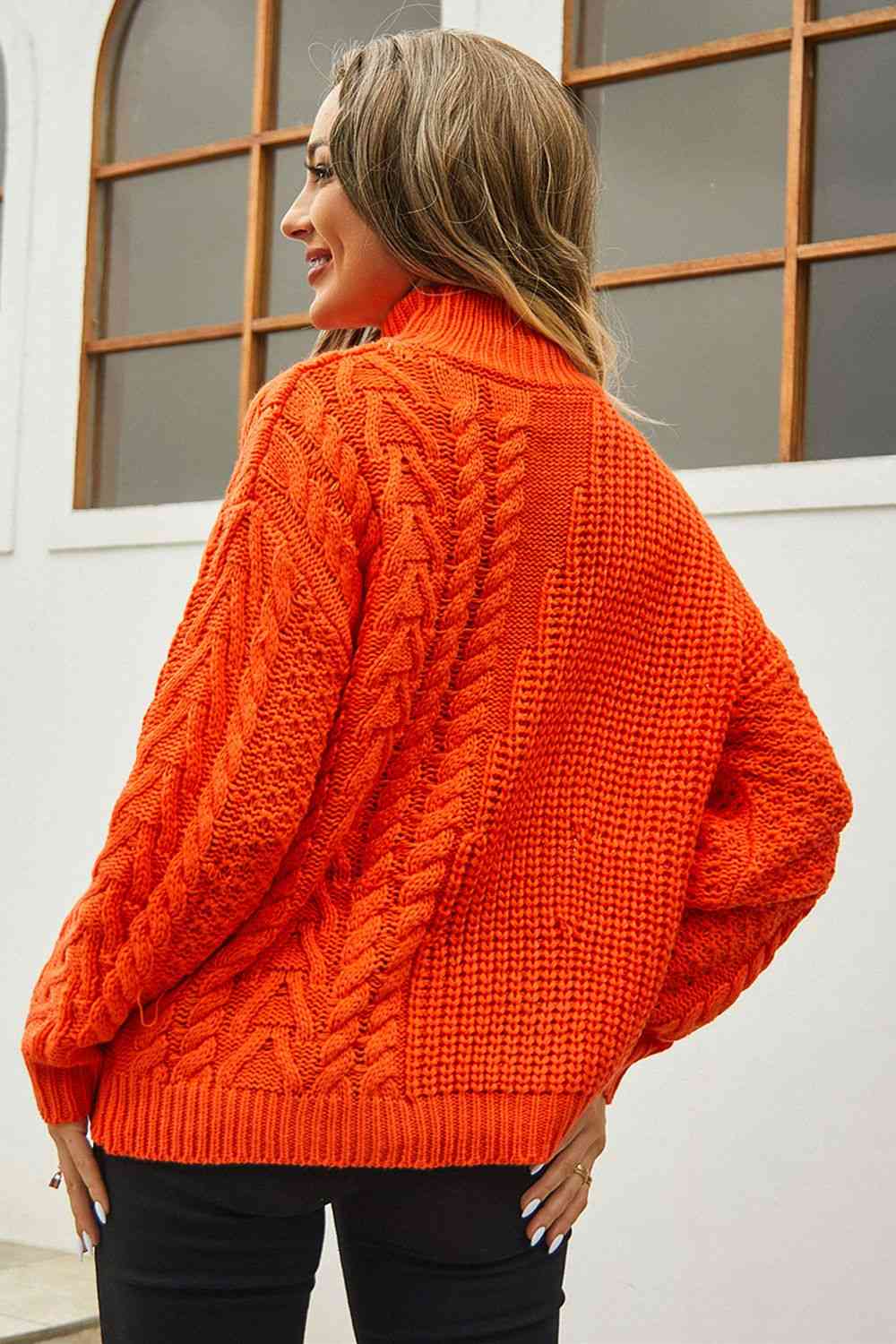 Cable-Knit Turtle Neck Long Sleeve Sweater - Deals DejaVu