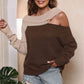 Asymmetrical Long Sleeve Two-Tone Cutout Sweater