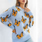 Butterfly Pattern Round Neck Dropped Shoulder Sweater - Deals DejaVu