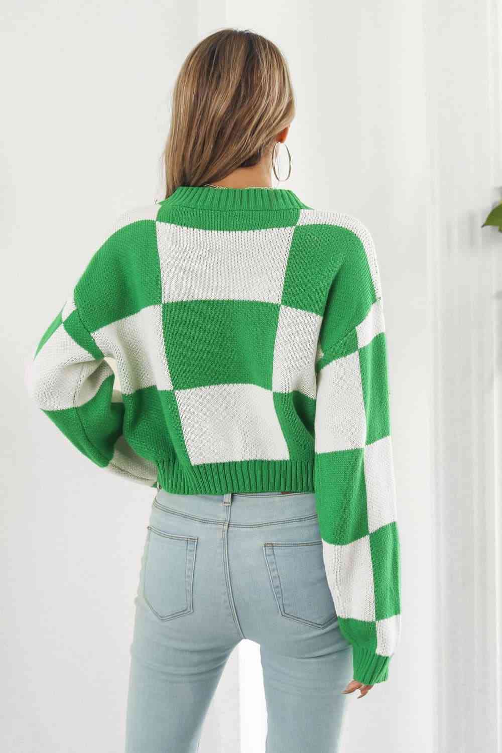 Color Block Round Neck Dropped Shoulder Sweater - Deals DejaVu