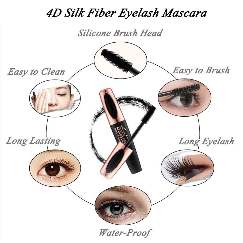 4D Silk Fiber Eyelash Makeup Waterproof Mascara Black Mascara Eye Lashes Extension Curling Mascara (M2)(1U86)
