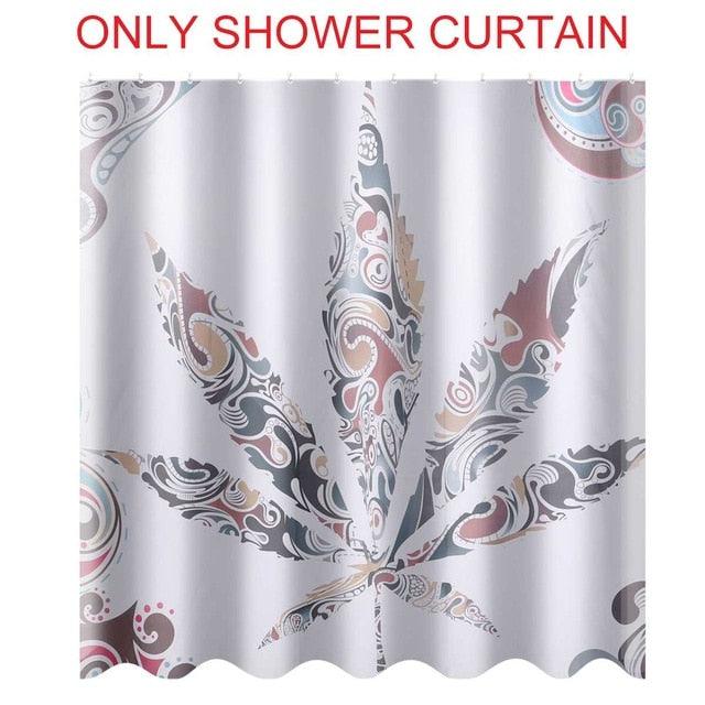 4PC Maple Leaf Pattern Waterproof Shower Curtain and Non-Slip Bathroom Mat Carpeting Toilet Seat Cover Set (RU4)(1U68)(F68)