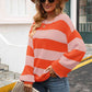 Striped Balloon Sleeve Knit Pullover - Deals DejaVu