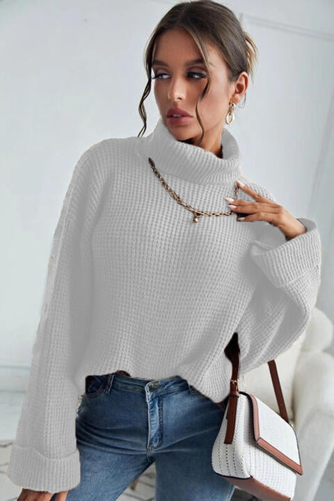 Turtleneck Long Sleeve Sweater - Deals DejaVu