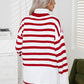 Striped Slit Turtleneck Drop Shoulder Sweater - Deals DejaVu