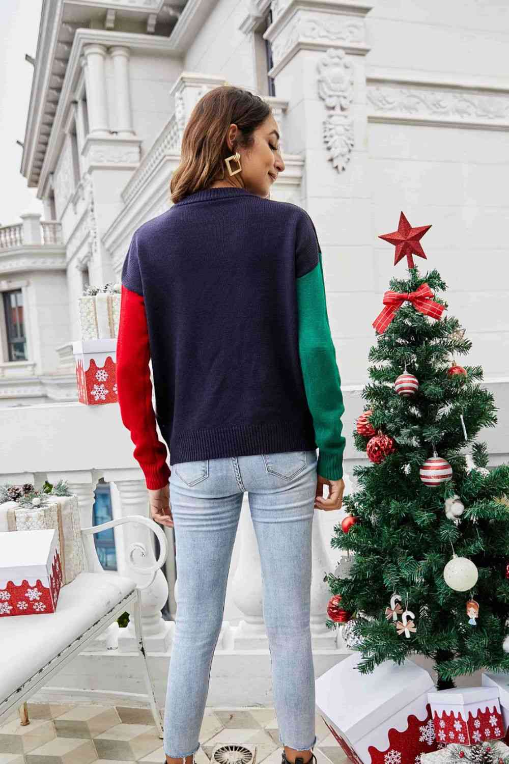 Christmas Color Block Knit Pullover - Deals DejaVu