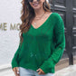 Openwork V-Neck Dropped Shoulder Sweater - Deals DejaVu