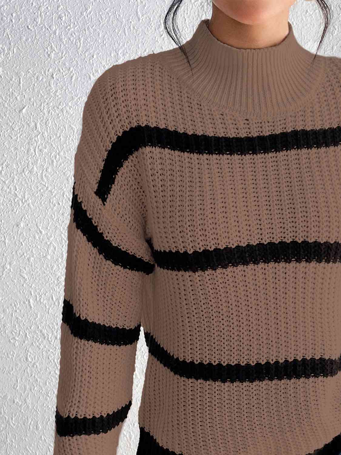 Striped Mock Neck Sweater - Deals DejaVu