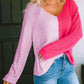 Contrast Color V-Neck Long Sleeve Pullover Sweater