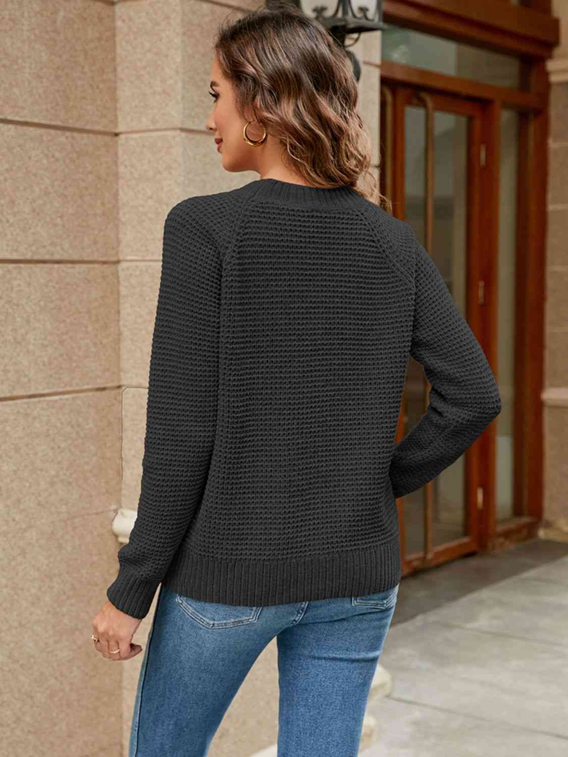 Round Neck Raglan Sleeve Sweater - Deals DejaVu