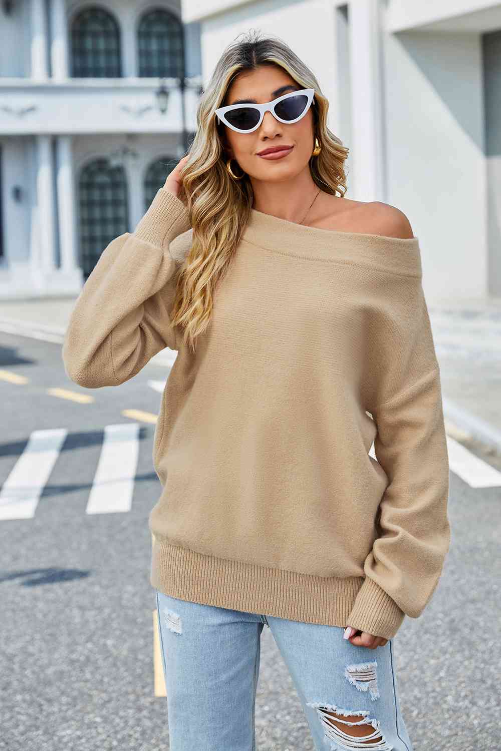 Long Sleeve Ribbed Trim Sweater - Deals DejaVu