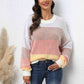 Waffle-Knit Round Neck Dropped Shoulder Color Block Sweater - Deals DejaVu