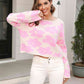 Round Neck Flower Pattern Dropped Shoulder Pullover Sweater - Deals DejaVu